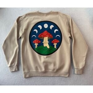 Bowery Supply Co. Women's Beige Mushroom Graphic Crewneck Sweatshirt Size M